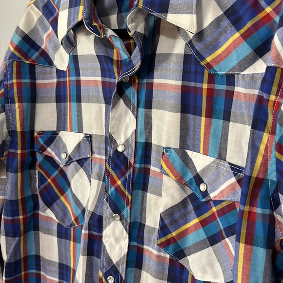Wrangler x-long tails plaid pearl snap button down 15 1/2 - 34 - Picture 3 of 7